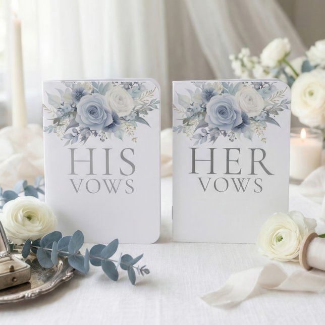 Dusty Blue Florals His Her Vows Foil Vow Books (Set of two)