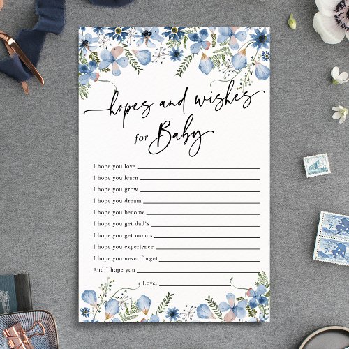 Dusty Blue Florals Hopes  Wishes Baby Shower Card