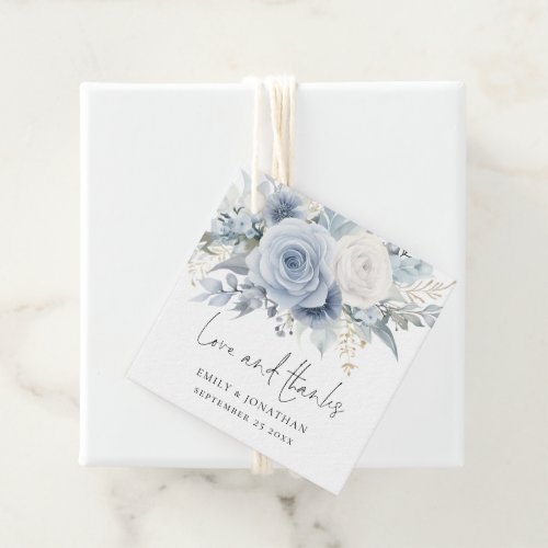 Dusty Blue Florals Love Thanks Wedding Favor Tags