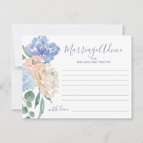 Dusty Blue Florals Marriage Advice Cards