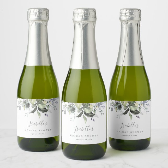 Dusty Blue Florals Mini Sparkling Wine Bottle Labe Label (Bottles)