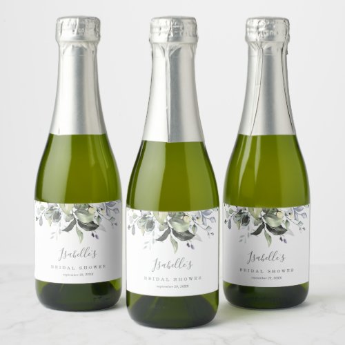 Dusty Blue Florals Mini Sparkling Wine Bottle Labe Sparkling Wine Label