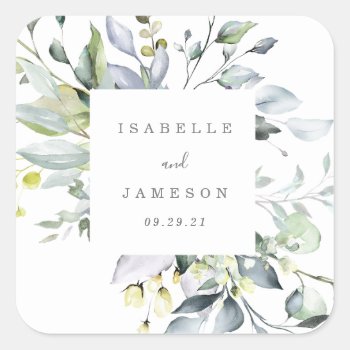 Dusty Blue Florals Monogram Sticker Tag by FINEandDANDY at Zazzle
