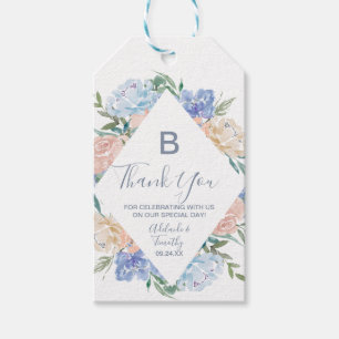 Dusty Blue Florals Monogram Thank You Favor Gift Tags