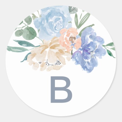 Dusty Blue Florals Monogram Wedding Envelope Seals