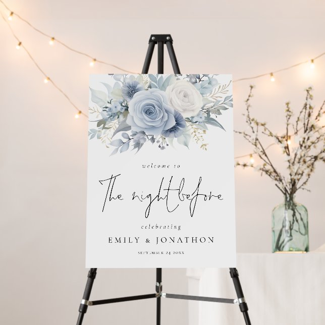 Dusty Blue Florals Night Before Welcome Foam Board (In Situ (Stand))