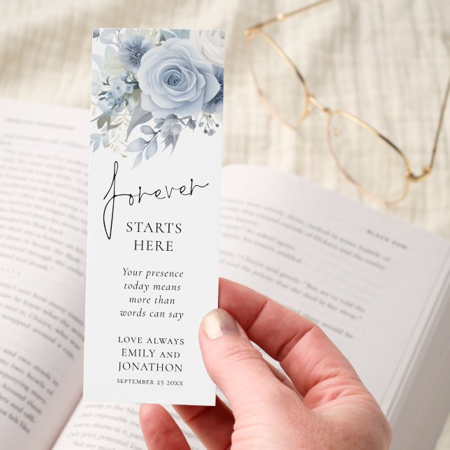 Dusty Blue Florals Quote Thanks Wedding Favor Bookmarks (Hand)