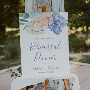 Dusty Blue Florals Rehearsal Dinner Welcome Sign