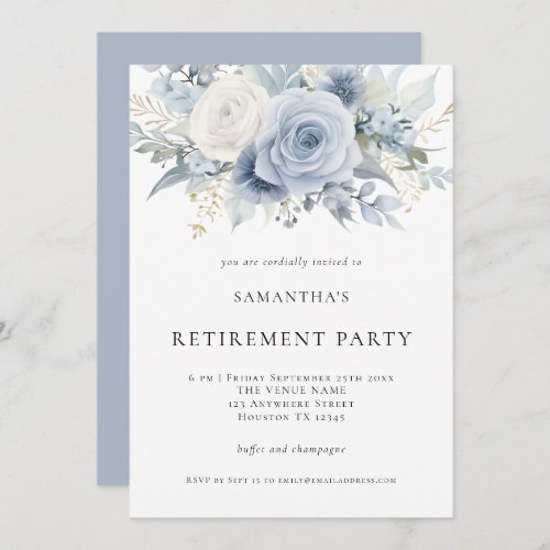 Dusty Blue Florals Retirement Party Invitation