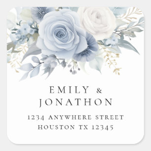 Dusty Blue Florals Return Name Address Classi Square Sticker