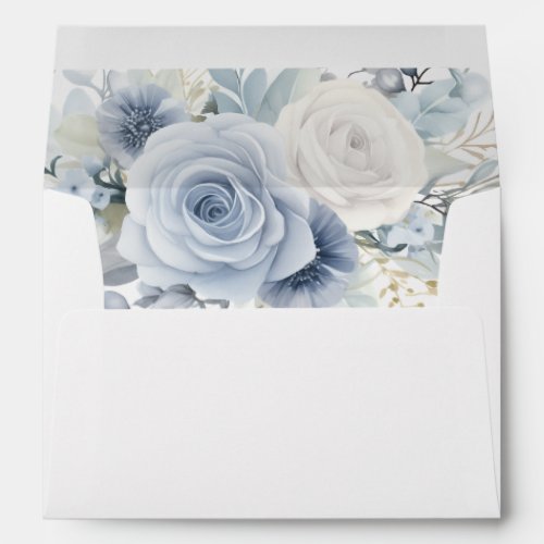 Dusty Blue Florals Return Name Address Wedding Envelope