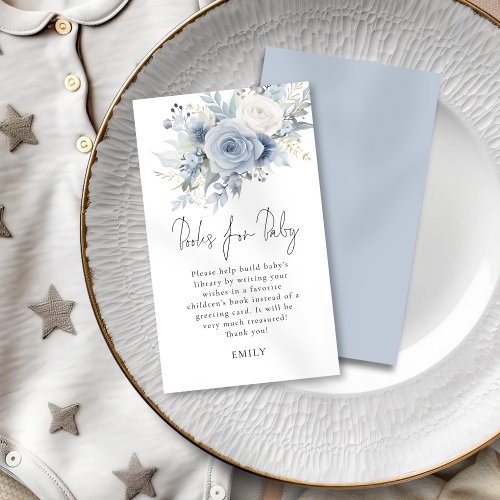 Dusty Blue Florals Script Books For Baby Shower  Enclosure Card