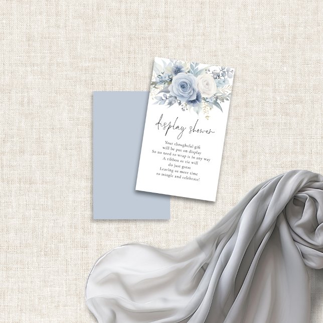 Dusty Blue Florals Script Display Bridal Shower  Enclosure Card (Creator Uploaded)