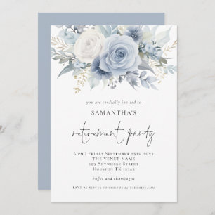 Dusty Blue Florals Script Retirement Party Invite 