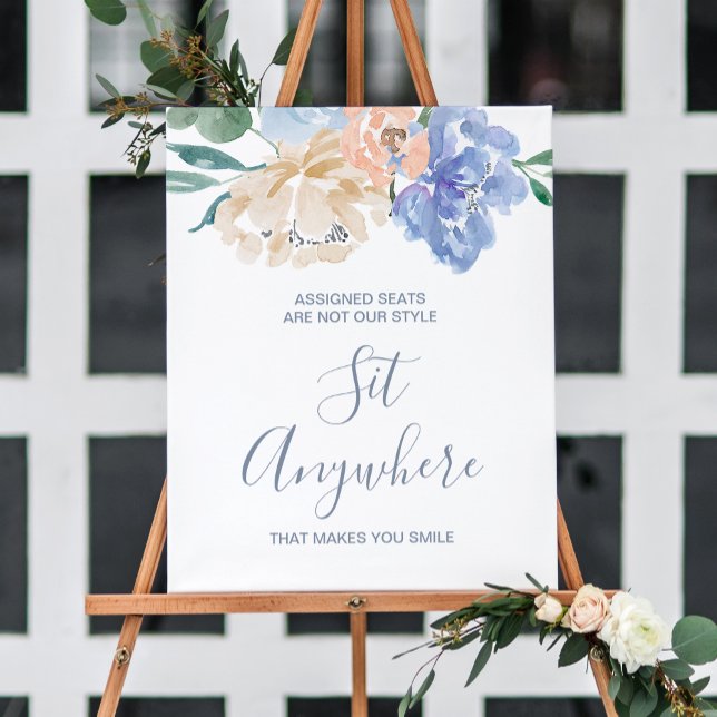 Dusty Blue Florals Sit Anywhere Wedding Sign (Dusty Blue Florals Sit Anywhere Wedding Sign)