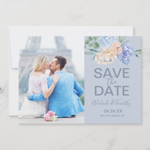 Dusty Blue Florals  Slate Photo Save The Date