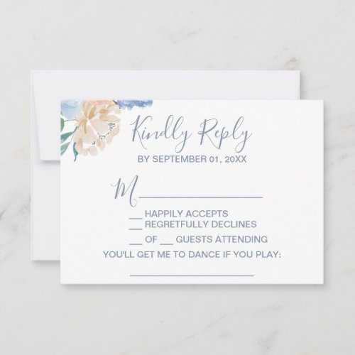 Dusty Blue Florals Song Request RSVP Card