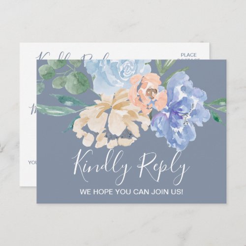 Dusty Blue Florals Song Request RSVP Postcard