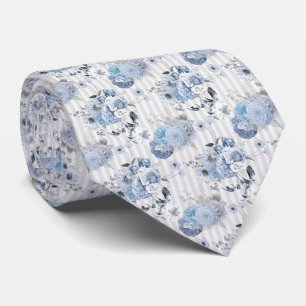 Dusty Blue Florals & Stripes - Neck Tie