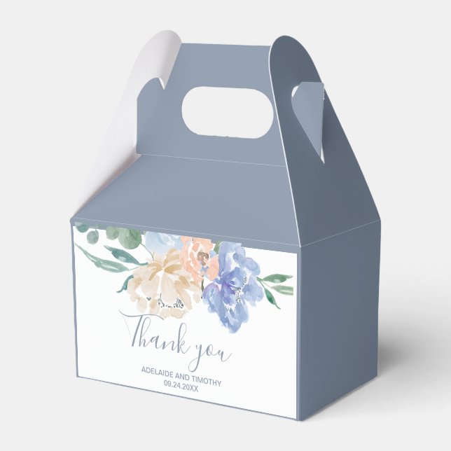 Dusty Blue Florals Thank You Favor Boxes (Front Side)