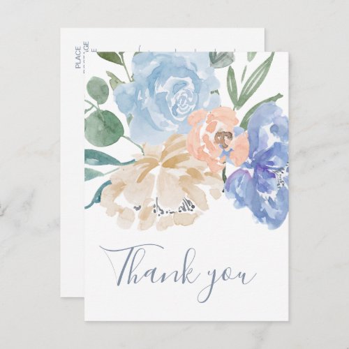Dusty Blue Florals Thank You Postcard