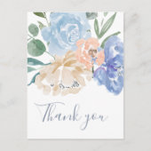 Dusty Blue Florals Thank You Postcard (Front)