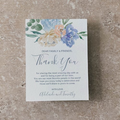 Dusty Blue Florals Thank You Reception Card