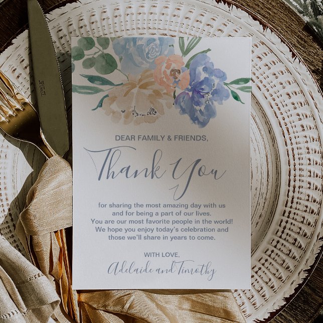 Dusty Blue Florals Thank You Reception Card (Dusty Blue Florals Thank You Reception Card)