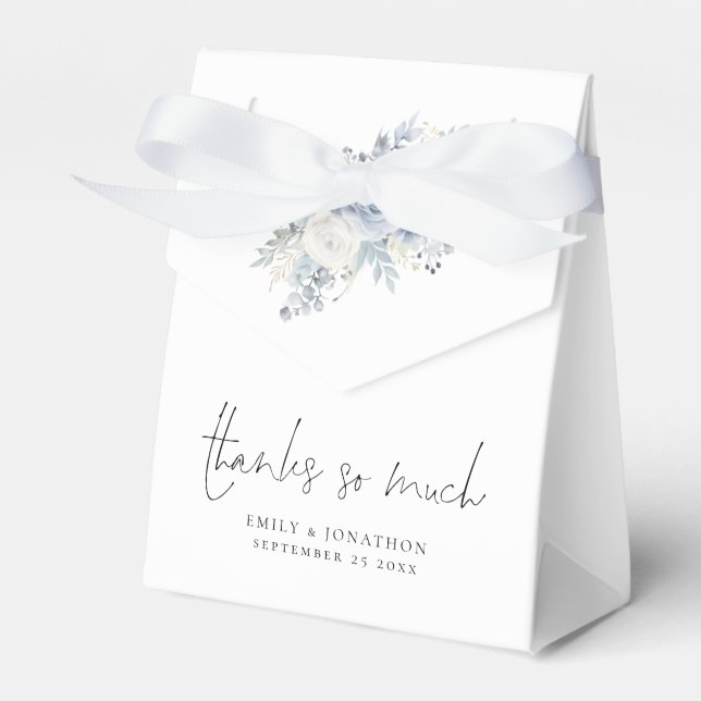 Dusty Blue Florals Thank You Wedding Favor Boxes (Front Side)