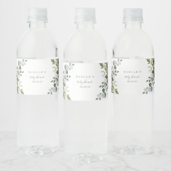 Dusty Blue Florals Water Bottle Labels by FINEandDANDY at Zazzle