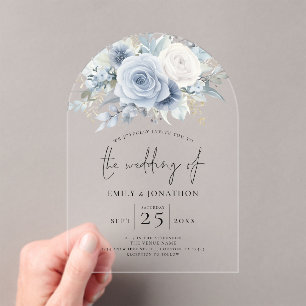 Dusty Blue Florals Wedding Acrylic  Invitations