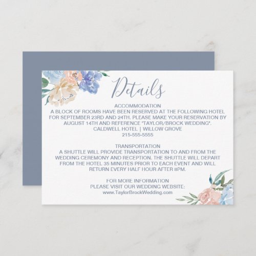 Dusty Blue Florals Wedding Details Card