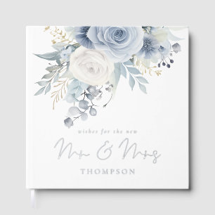Dusty Blue Florals Wedding Foil Guest Book