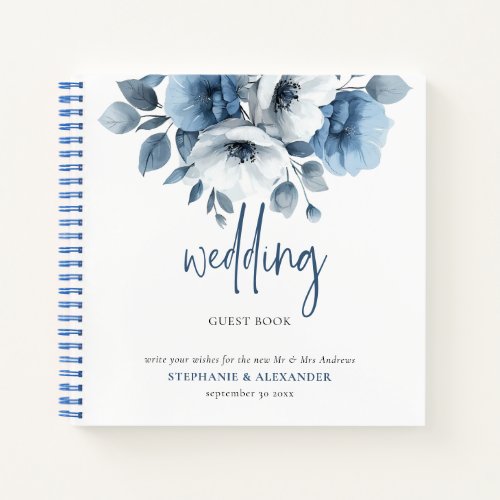 Dusty Blue Florals Wedding Guest Book