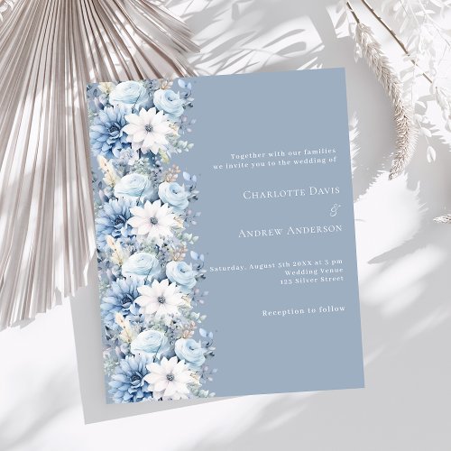 Dusty blue florals wedding invitation