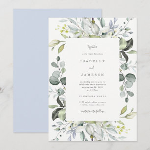 Dusty Blue Florals Wedding Invitation