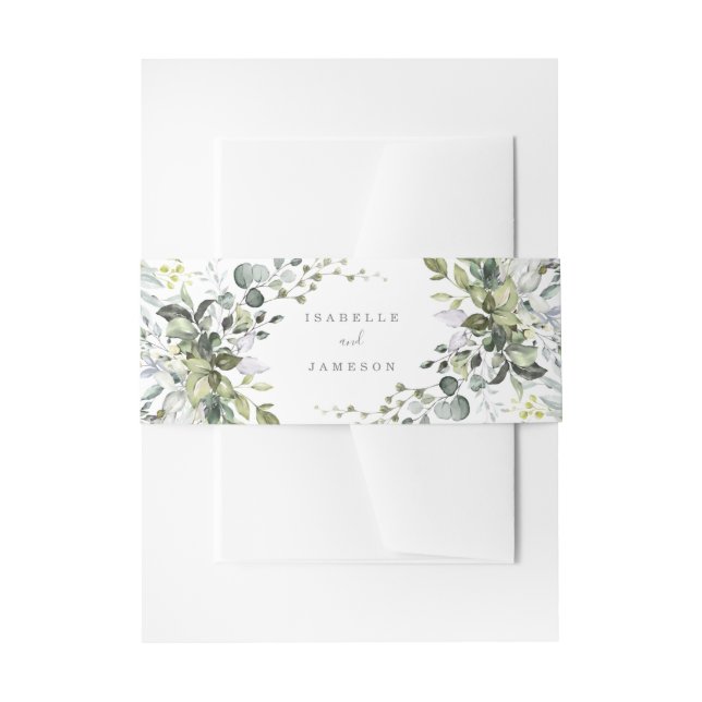Dusty Blue Florals Wedding Invitation Belly Band (Front Example)