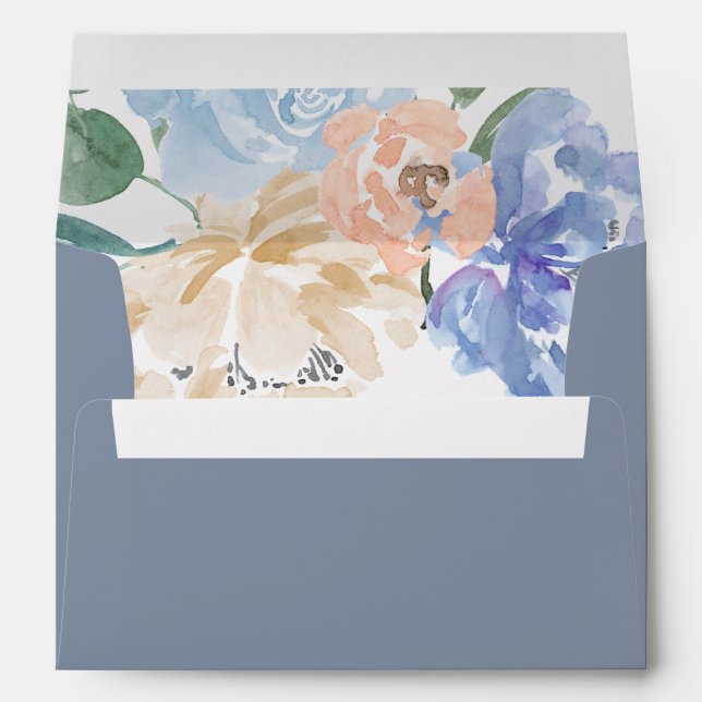 Dusty Blue Florals Wedding Invitation Envelope (Back (Bottom))