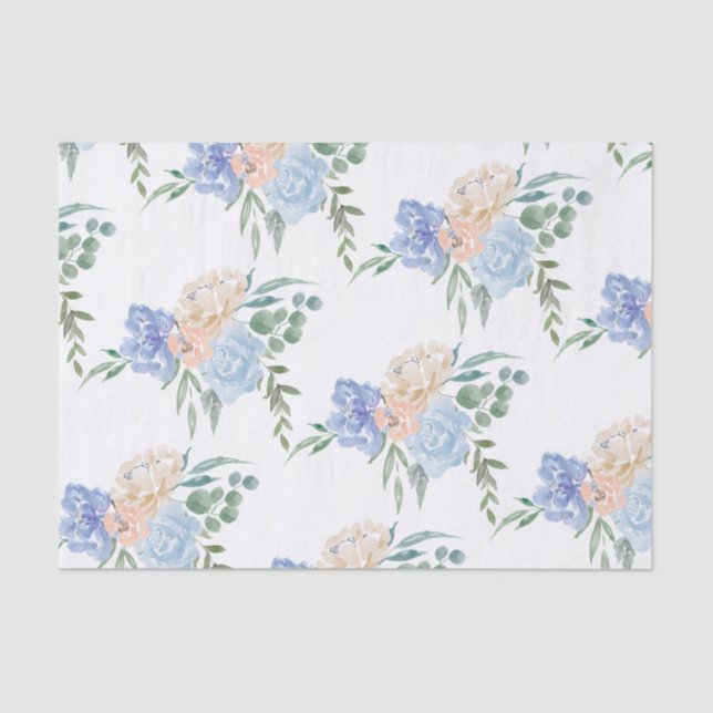 Dusty Blue Florals Wedding Invitation Tissue Paper (Front)