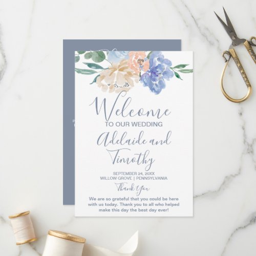 Dusty Blue Florals Wedding Program