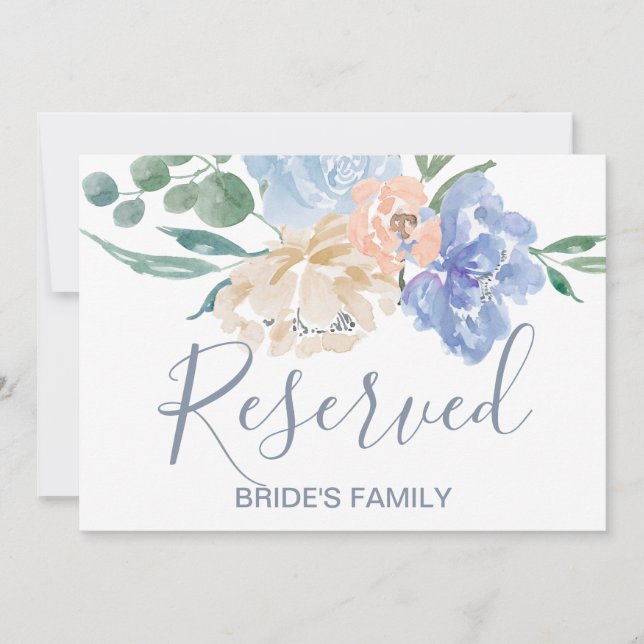 Dusty Blue Florals Wedding Reserved Sign Invitation (Front)