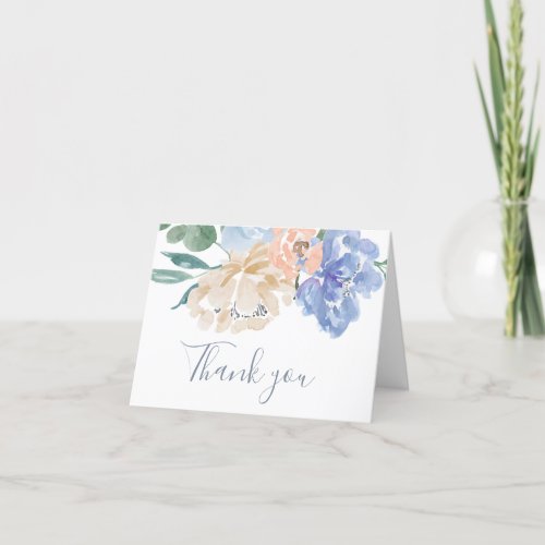 Dusty Blue Florals Wedding Thank You Card