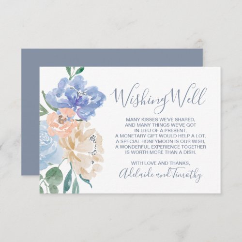 Dusty Blue Florals Wedding Wishing Well Enclosure Card
