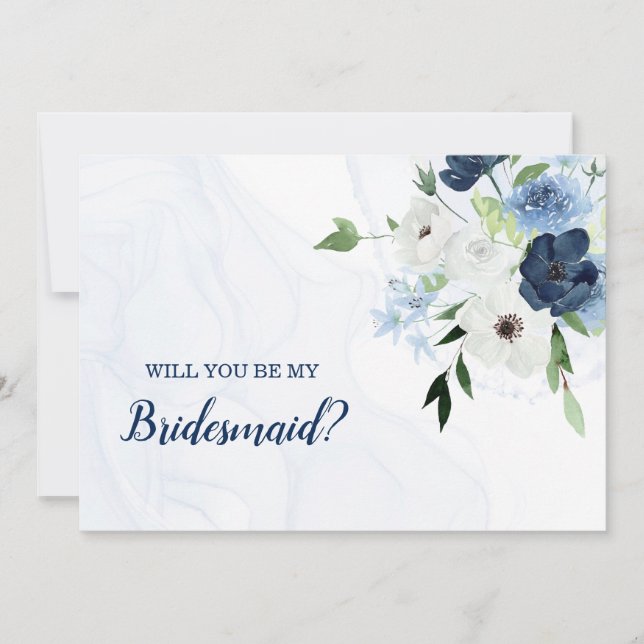 Dusty Blue Florals Will You Be My Bridesmaid  Invitation (Front)