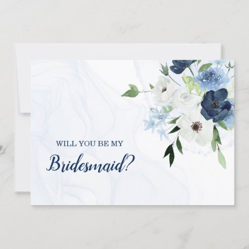 Dusty Blue Florals Will You Be My Bridesmaid  Invitation