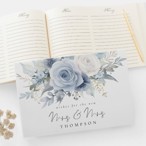 Dusty Blue Florals Wishes Lesbian Wedding New Mrs Guest Book