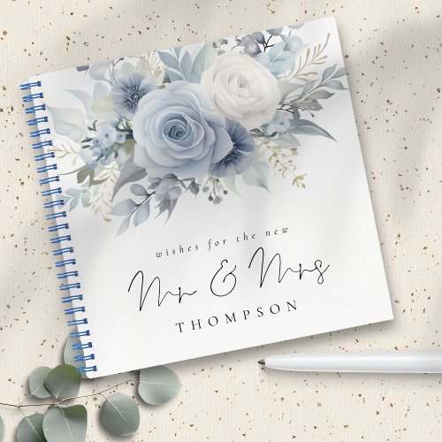 Dusty Blue Florals Wishes New Mr Mrs Guest Book