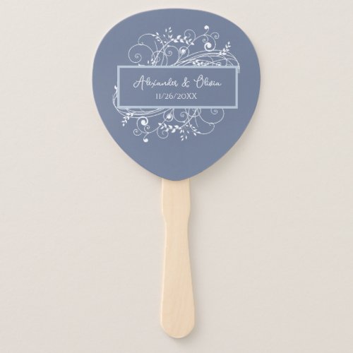 Dusty Blue Flourish Wedding Favor Hand Fan