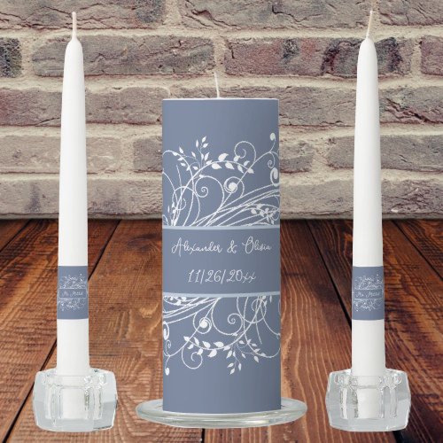 Dusty Blue Flourish Wedding Unity Candle Set