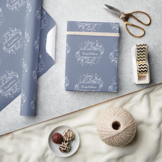 Dusty Blue Flourish Wedding Wrapping Paper (Crafts)